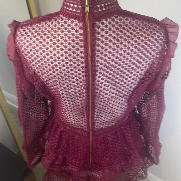 NWOT Retail $435 Self-Portrait Red SELF-PORTRAIT Dot Mesh Tiered Mini Dress - Picture 6 of 9